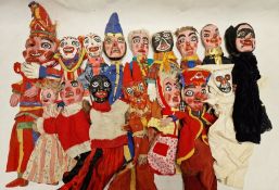 Extensive set of Frank Edmonds Weymouth pattern Punch and Judy puppets, including a ghost, clown,
