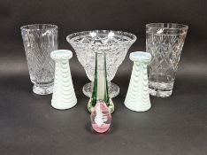 20th century Thomas Webb cut glass vase, 26cm high, a Caithness glass vase with blue and green