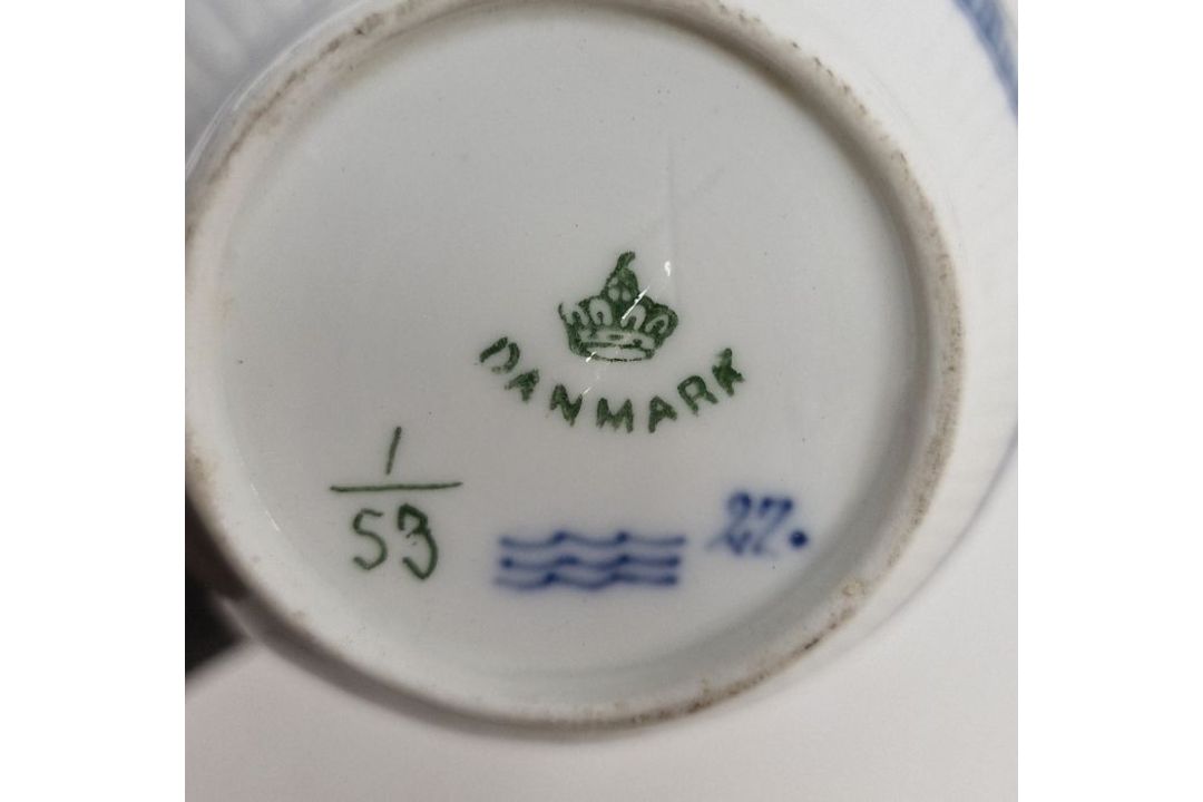 Royal Copenhagen Half Lace pattern blue and white tea wares, printed blue and green marks, - Image 2 of 4