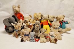 Early 20th century straw-stuffed gold plush teddy bear with brown cloth pads (worn), Mr. Fox the