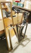 Gilt-framed wall mirror, another wall mirror unframed, walking sticks, a stickstand and three