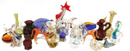 Various Murano-style glass animals to include cockerel, fish, horses, swan, duck, pig and small