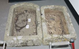 Two stone garden troughs, 57cm x 44cm, 59cm x 39cm (2)