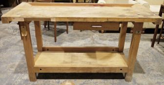 Pine work bench, 61cm deep x 152cm length, 82cm high