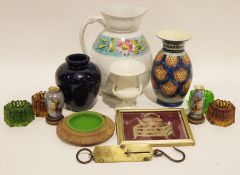 Various vases, a large ewer, boxed Tutbury crystal, pair of Crown Devon small vases with wooden