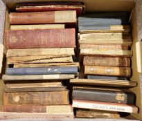 Various antiquarian volumes and ledgers, mainly in French, and a linen-backed map Longuet Succeur de