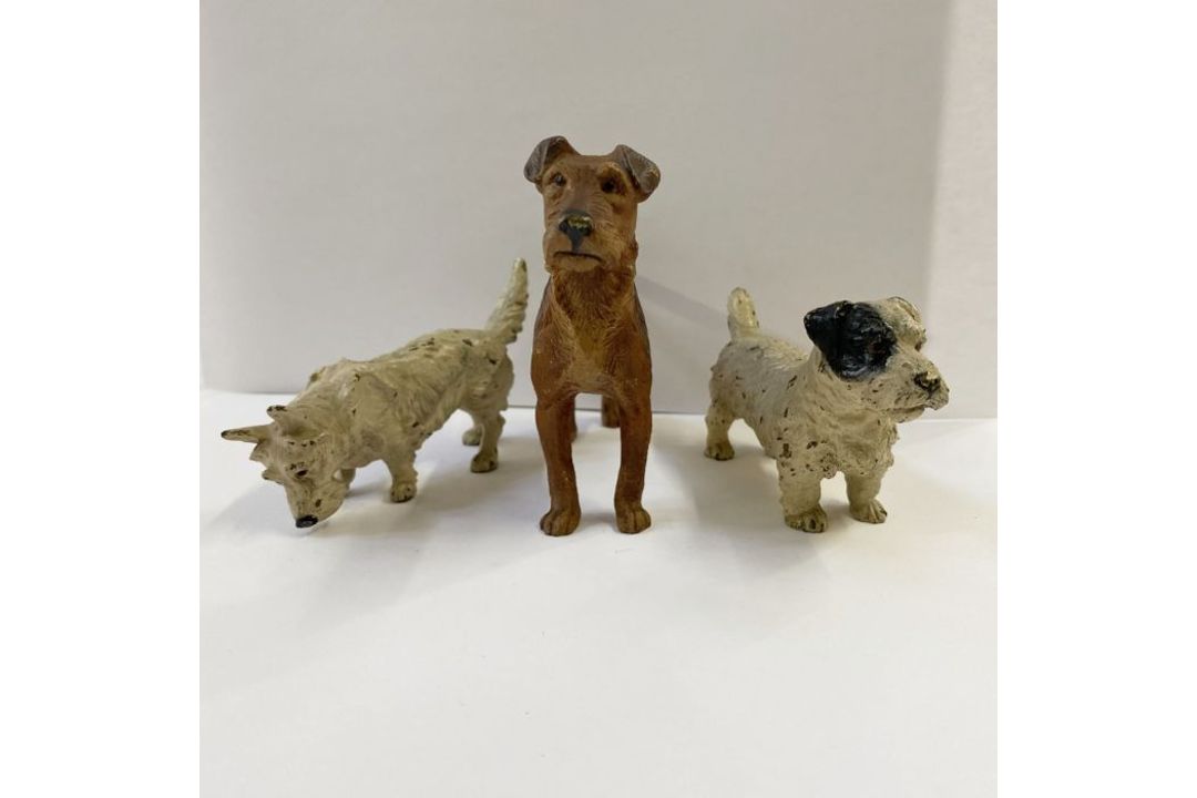 Austrian cold painted bronze models of dogs:- a standard Airedale, 9cm high, a West Highland - Image 1 of 5