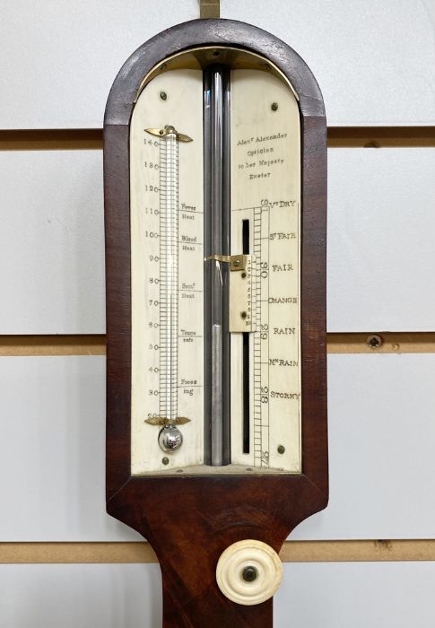 19th century mahogany stick barometer by 'Alexander, Optician to Her Majesty, Exeter', with arched - Image 2 of 3