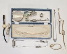 Kigu silver compact, marcasite and other jewellery, quantity wristwatches including lady's silver