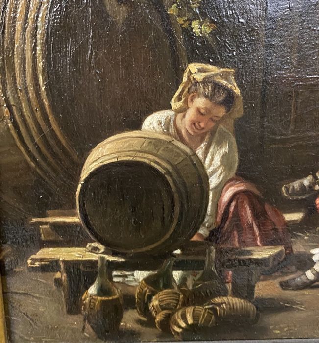 Continental school Oil on canvas 19th century interior scene with man in 17th century dress, - Image 6 of 6