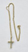 9ct gold, seed pearl and turquoise set cross pendant on fine gold-coloured metal chain