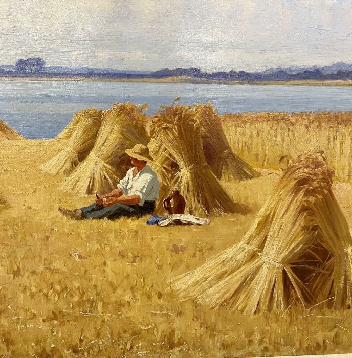Cecil Mendelssohn Round (1865 -1933) oil on canvas 'Golden Days of Summer' a figure picnicking - Image 4 of 6