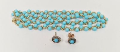 18ct gold and turquoise necklace, the serpentine beaded gold necklace set with numerous