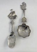 Victorian silver spoon, engraved  and pierced decoration, ship finial to handle, Sheffield, 21cm