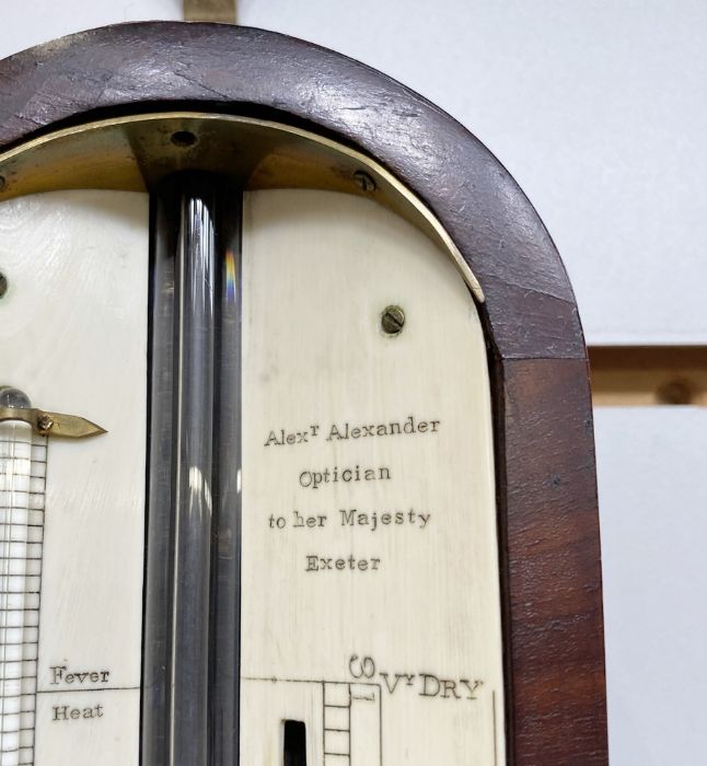 19th century mahogany stick barometer by 'Alexander, Optician to Her Majesty, Exeter', with arched - Image 3 of 3