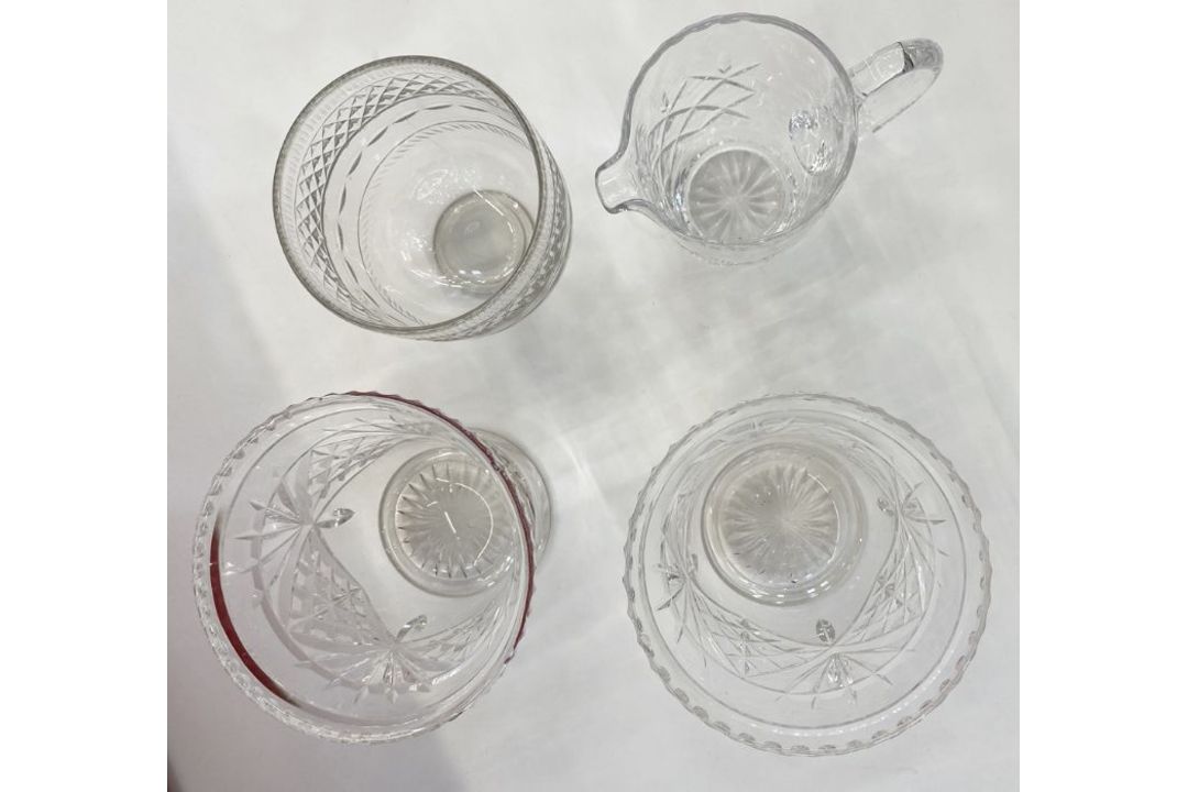 Bell-shaped cut glass decanter, a facet-cut heavy water jug (slight chip inside), a cut glass - Image 2 of 3