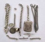 Silver curb chain bracelet with padlock clasp, a silver chain necklace, curb-link pattern (clasp