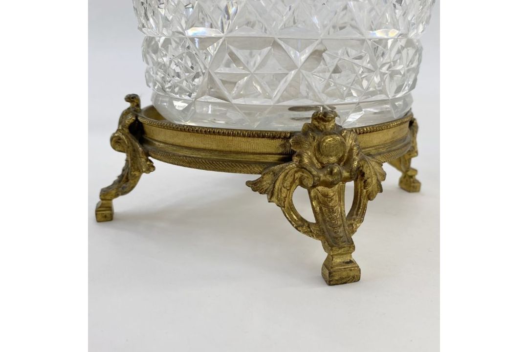 Antique cut glass bowl on gilt ormolu stand, the circular bowl with serrated edge, cross lozenge cut - Image 2 of 3