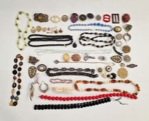 Gold-plated lockets, earrings, quantity vintage brooches, necklaces and other costume jewellery (1