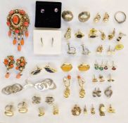 Quantity various pairs of earrings to include some gold, silver, stone set and costume