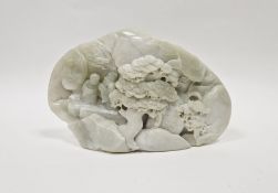 Chinese late 19th/early 20th century carved pale jade boulder with figures in landscape, pine tree