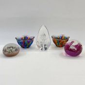 Caithness 'Fireball' paperweight, no.A7281, a millefiori paperweight, a Mats Jonasson Sweden