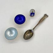 A Danish silver spoon with crown finial enamel decoration marked to reverse ,1940 XVI 1958, and