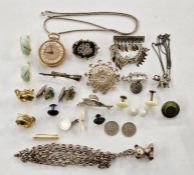 Gold-plated pocket watch, silver items and costume jewellery