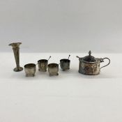 Set of four Victorian silver circular salts on bun feet, floral engraved, Sheffield 1886, each 3cm
