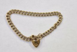 9ct gold double-flattened curb-link bracelet with padlock clasp, 7g approx.