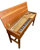 1975 clavichord in figured lightwood, possibly fruitwood, case with pale wood to the interior, on