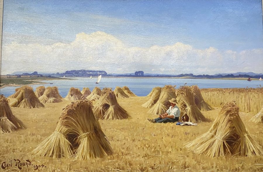 Cecil Mendelssohn Round (1865 -1933) oil on canvas 'Golden Days of Summer' a figure picnicking