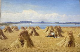 Cecil Mendelssohn Round (1865 -1933) oil on canvas 'Golden Days of Summer' a figure picnicking