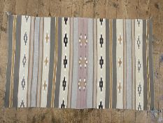 Eastern kilim with striped and lozenge decoration, in pink, beige and mushroom, 156cm x 103cm  All