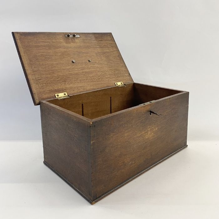 Antique mahogany box, brass drop handle to top, lock with key. 40.5 w x 24d. x 19 h. - Image 3 of 3