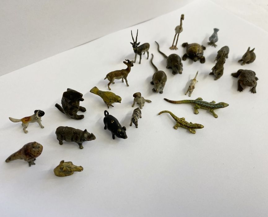 Quantity miniature cold painted bronze animals:-  rats, lizards, zebra, rabbits, flamingo, antelope, - Image 2 of 3