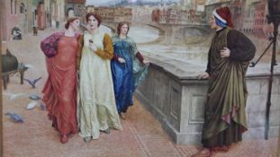 A framed and glazed coloured print of Dante and Beatrice by Henry Holland. H.45 W.54cm