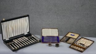 A collection of silver and silver plate. Including a cased set of silver handled fruit knives, two