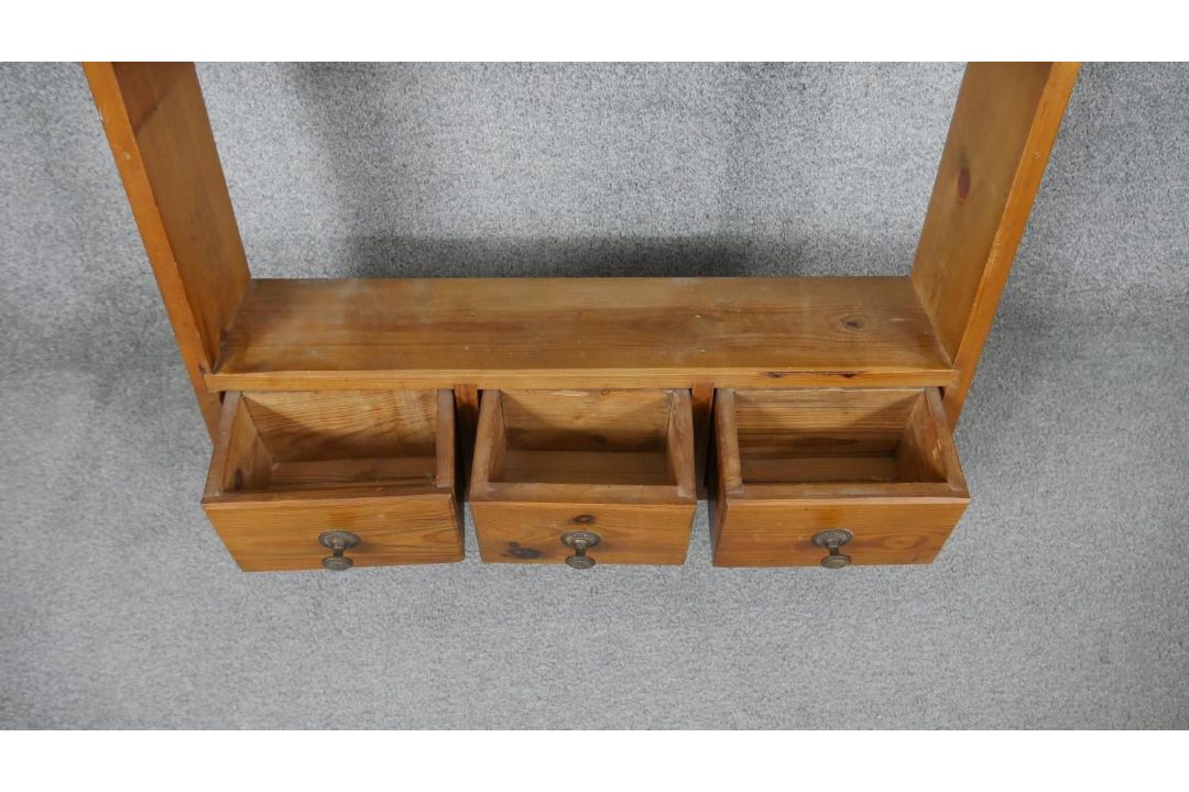 A set of pine open kitchen shelves fitted with spice drawers. H.91 W.67 D.14cm - Image 4 of 5