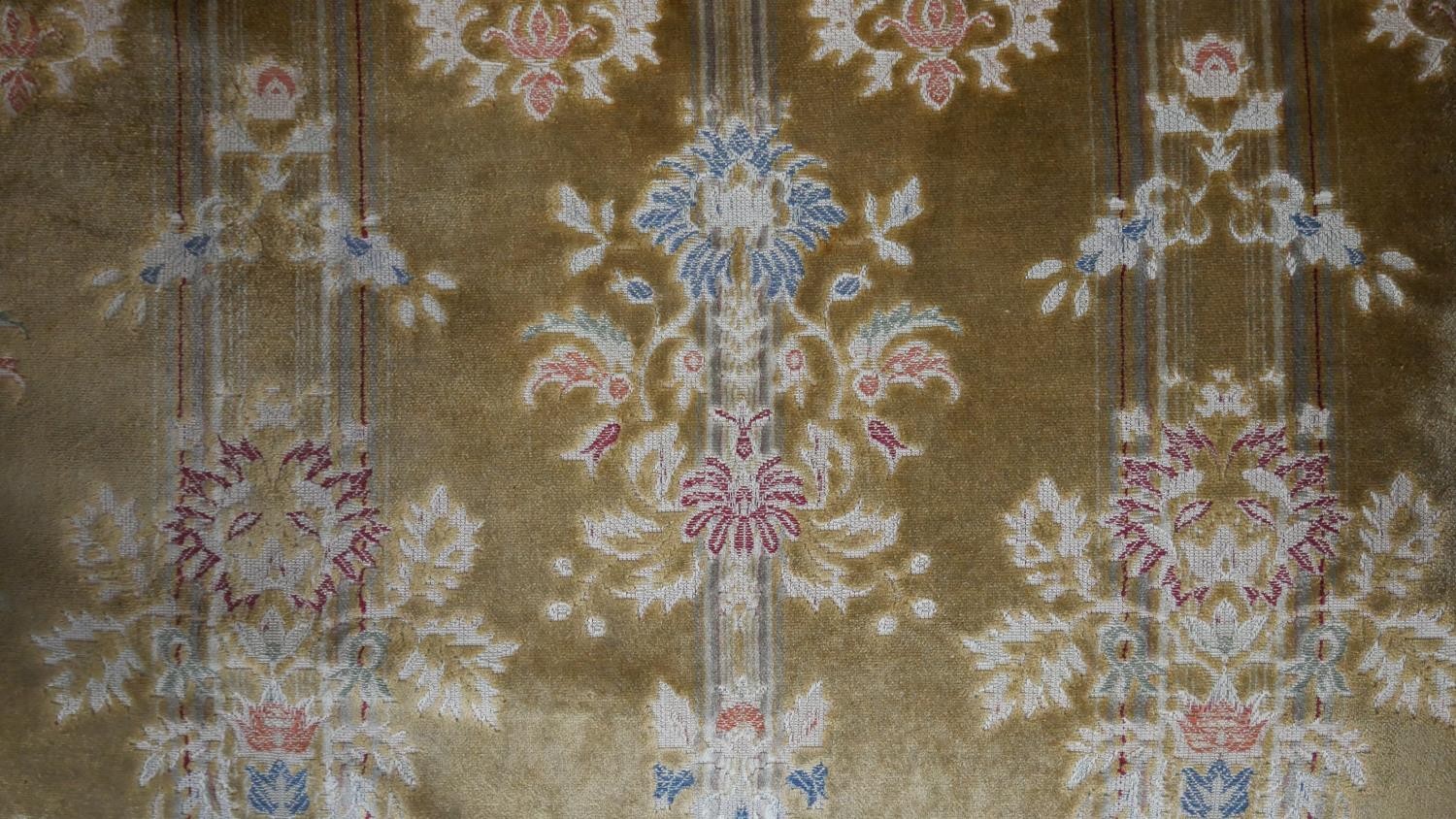 A pair of mid century carved walnut bergere armchairs with double caned sides in cut floral - Image 6 of 9