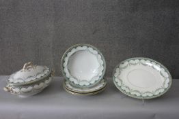 Royal Worcester Vitreous green foliate swag design ceramic part dinner set. Comprising of large