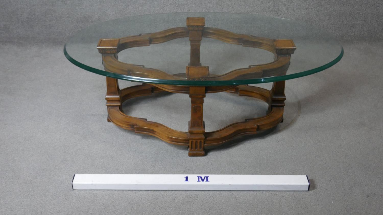 A Continental style walnut coffee table with plate glass top. H.43 W.130 D.80 - Image 5 of 5