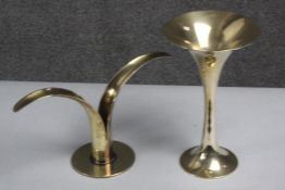 Ivar Åhlenius Björk- A mid century Swedish Liljan brass Ystad Metall candlestick, impressed stamp to