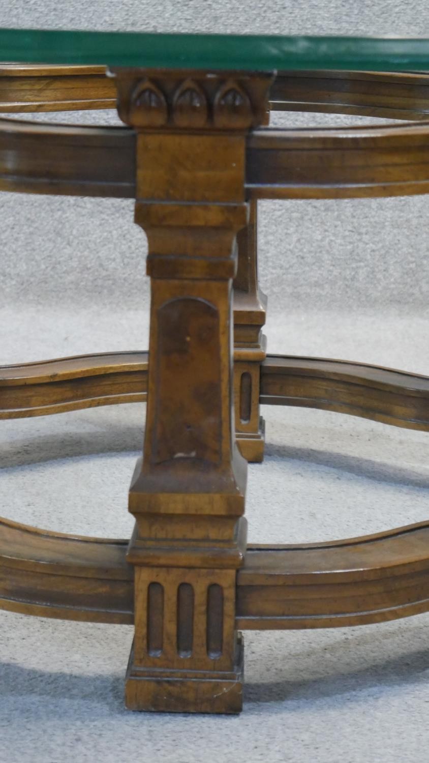 A Continental style walnut coffee table with plate glass top. H.43 W.130 D.80 - Image 3 of 5