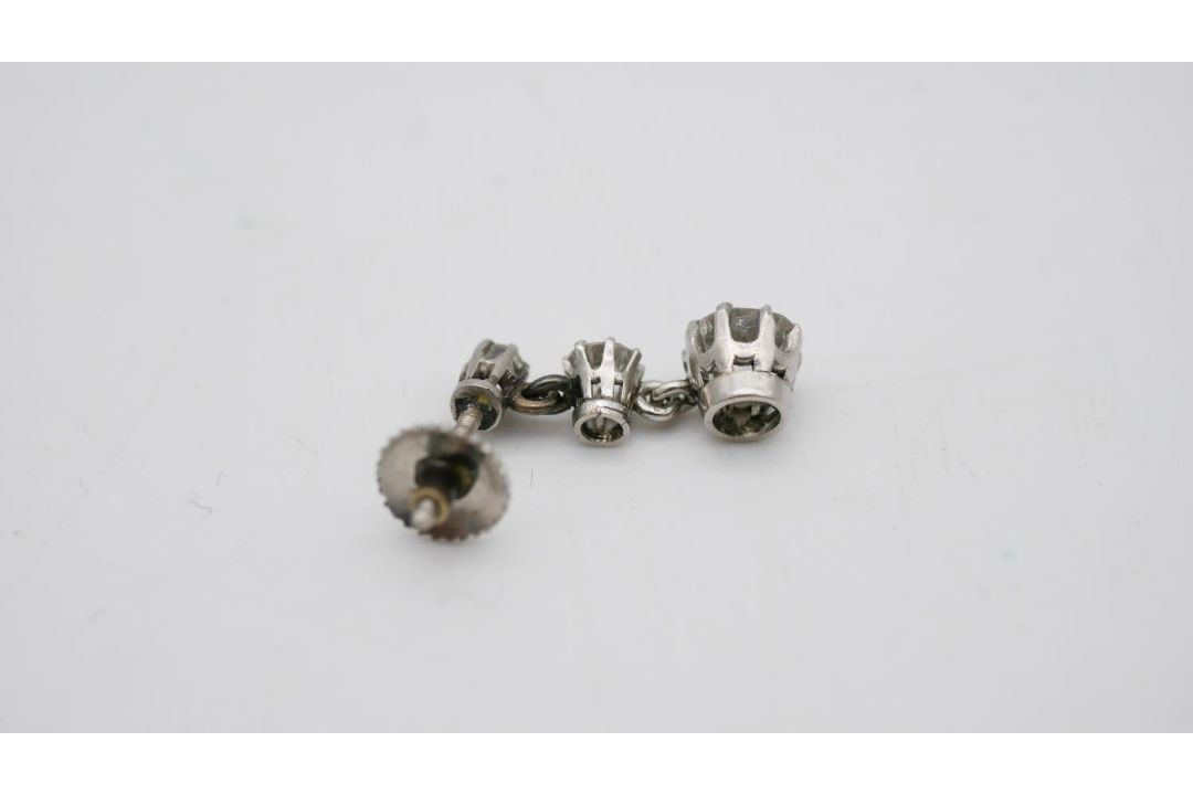 A pair of antique white metal (tested platinum) old cut diamond articulated drop earrings. Each - Image 3 of 5