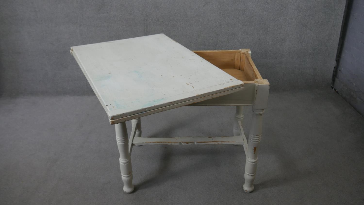 A 19th century painted pine fold over top dining table. H.80 W.100 D.66cm (not extended) - Image 4 of 8