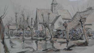 Henry Cheffer (1880 - 1957) A framed and glazed pencil drawing of Fescamps. Label verso. H.37 W.42cm