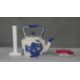A blue and white Staffordshire ironstone tea pot, rose design along with a hand painted floral - Image 8 of 8