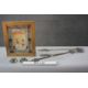 A framed painted plastic tile effect picture of Punch and Judy along with two horse brasses and fire - Image 9 of 9