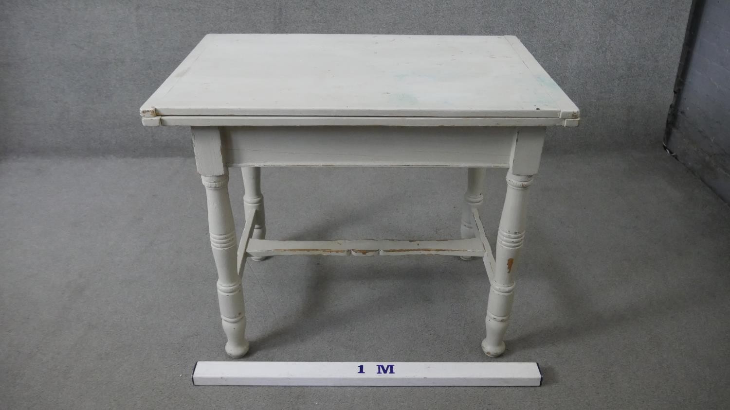 A 19th century painted pine fold over top dining table. H.80 W.100 D.66cm (not extended) - Image 3 of 8